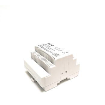 Alimentation à découpage IZYX PSDX1205.5 - 12 Vdc 5 A, pose sur rail DIN 5 modules. Protection électronique PTC. Dimension 87,5 x 60 x 93mm.