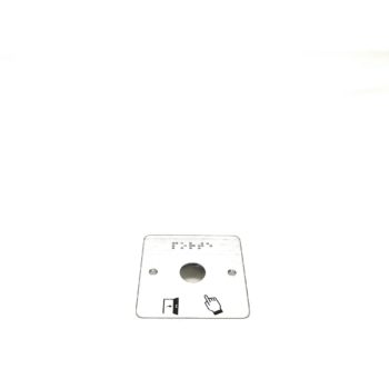 Plaque en acier inoxydable IZYX SSP201 pour bouton poussoir 19mm. Modèle large avec pictogrammes et marquage braille. Compatible boîtes de cloisons.